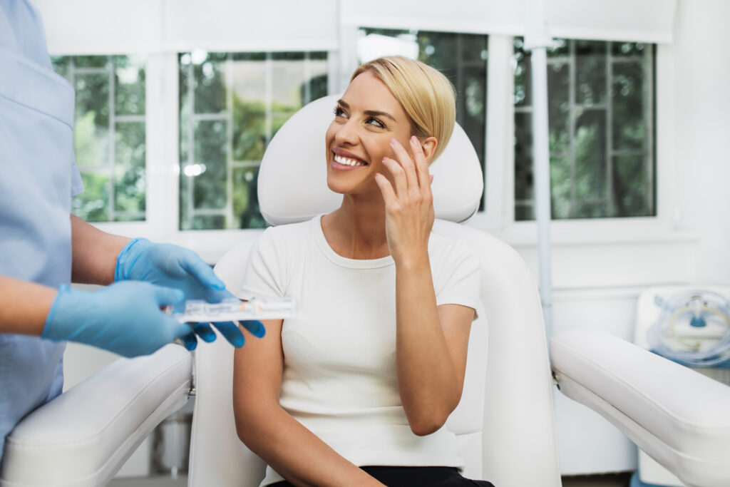 Woman sitting in doctor's office chair